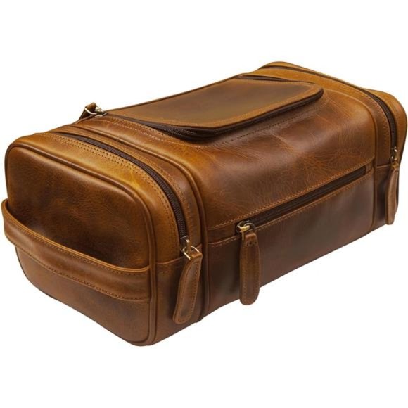 Leather Toiletry Bag For Men Women Dopp KitHanging Toiletry Bag